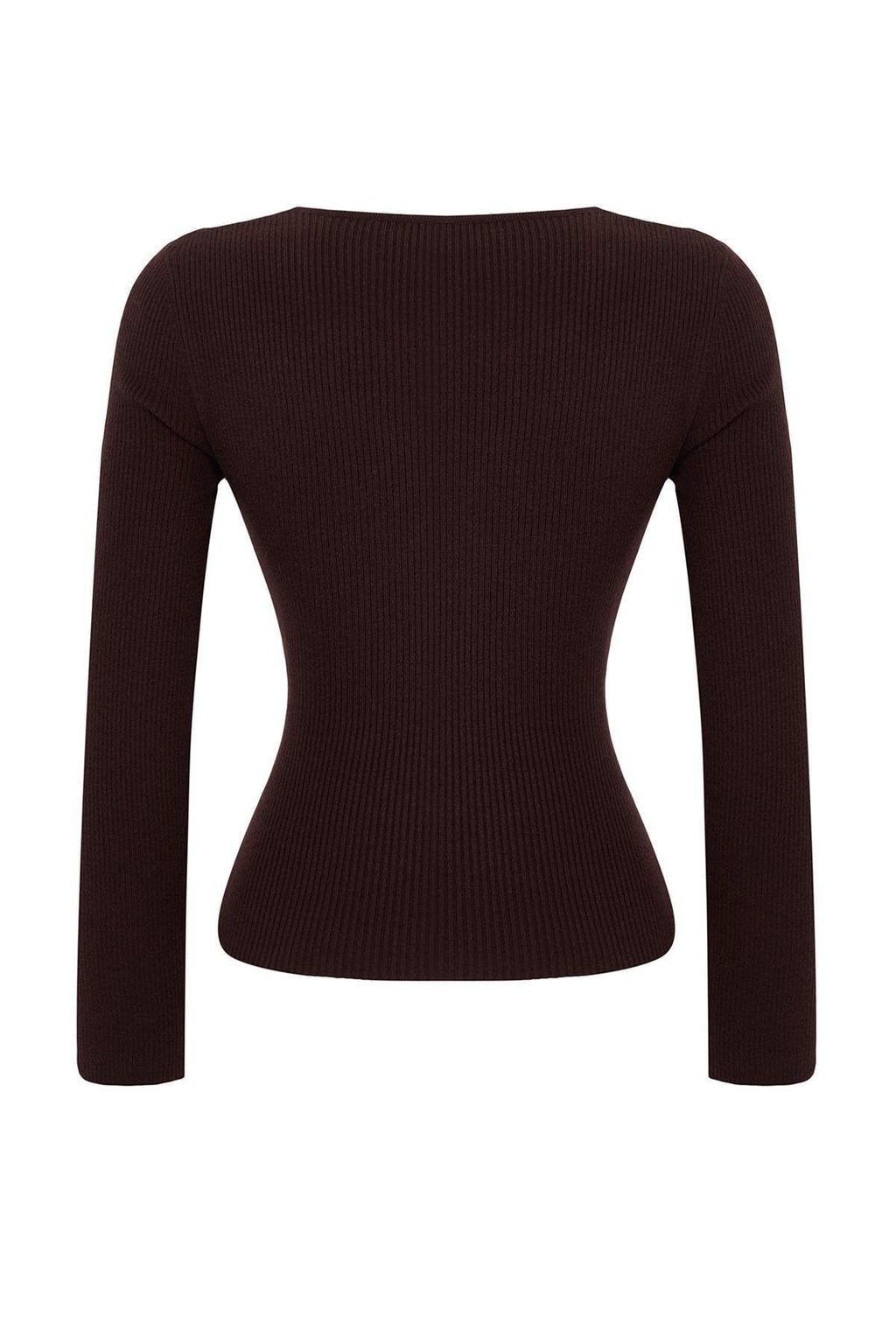 Kahverengi Premium Iplik/Ozel Iplik Fitted/Vucuda Oturan Ustu Drape Triko Kazak TWOAW26KZ00061 - Trendyolmilla фото 6