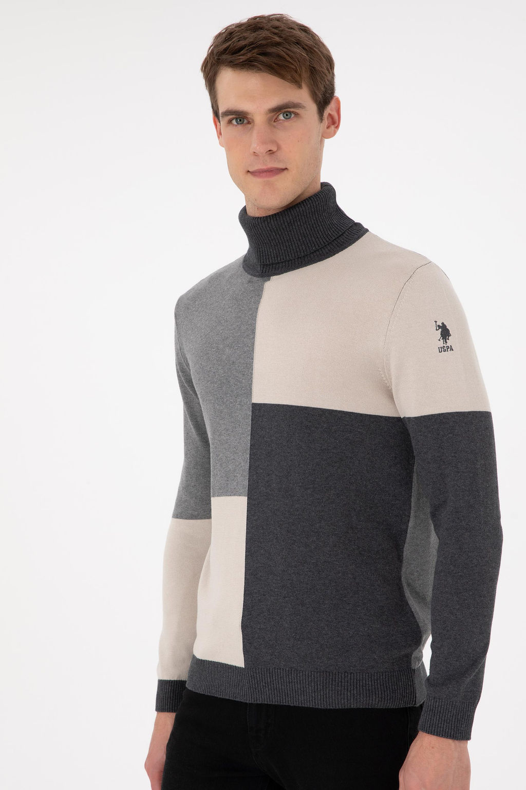 Erkek Slim Fit Yar_m Bal_k__ Yaka Koyu Ye_il Kazak - U.s. polo assn фото 3