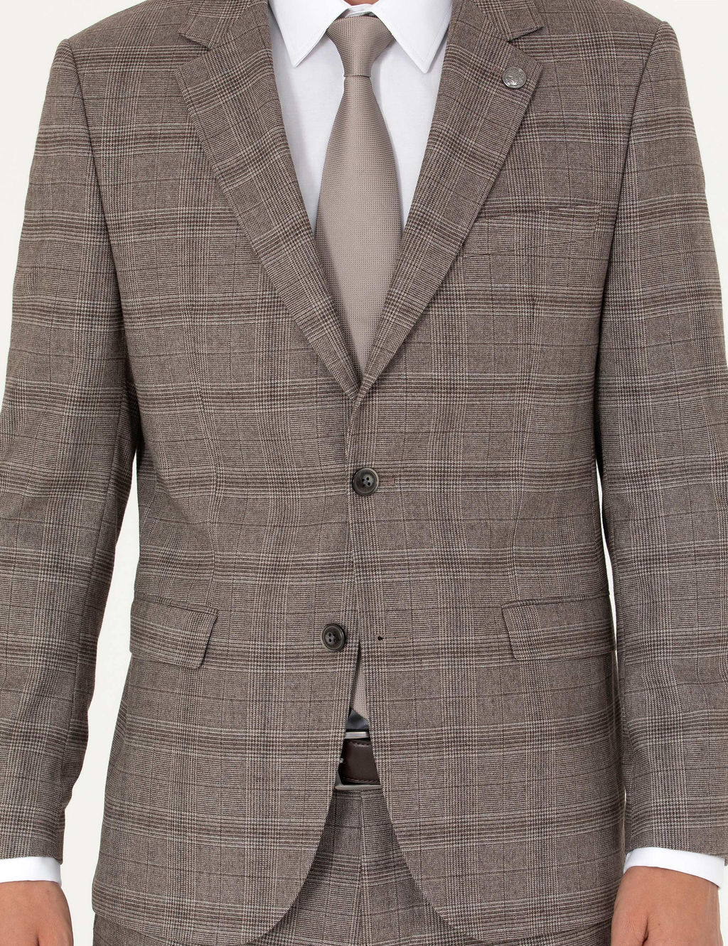 A__k Kahverengi Slim Fit Ekose Tak_m Elbise