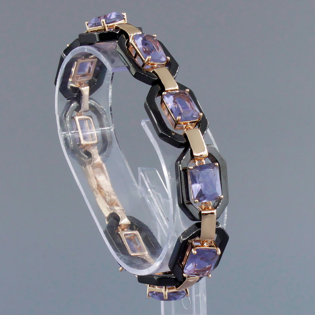 Браслет Октагон из черной керамики с Александритом покрытие под золото, длина 18см - Agat77 фото 2