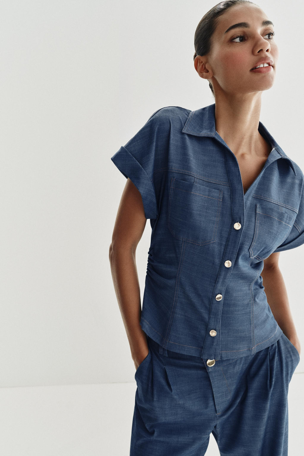 CAMISA ENTALLADA DRAPEADA / Azul - Zara фото 3