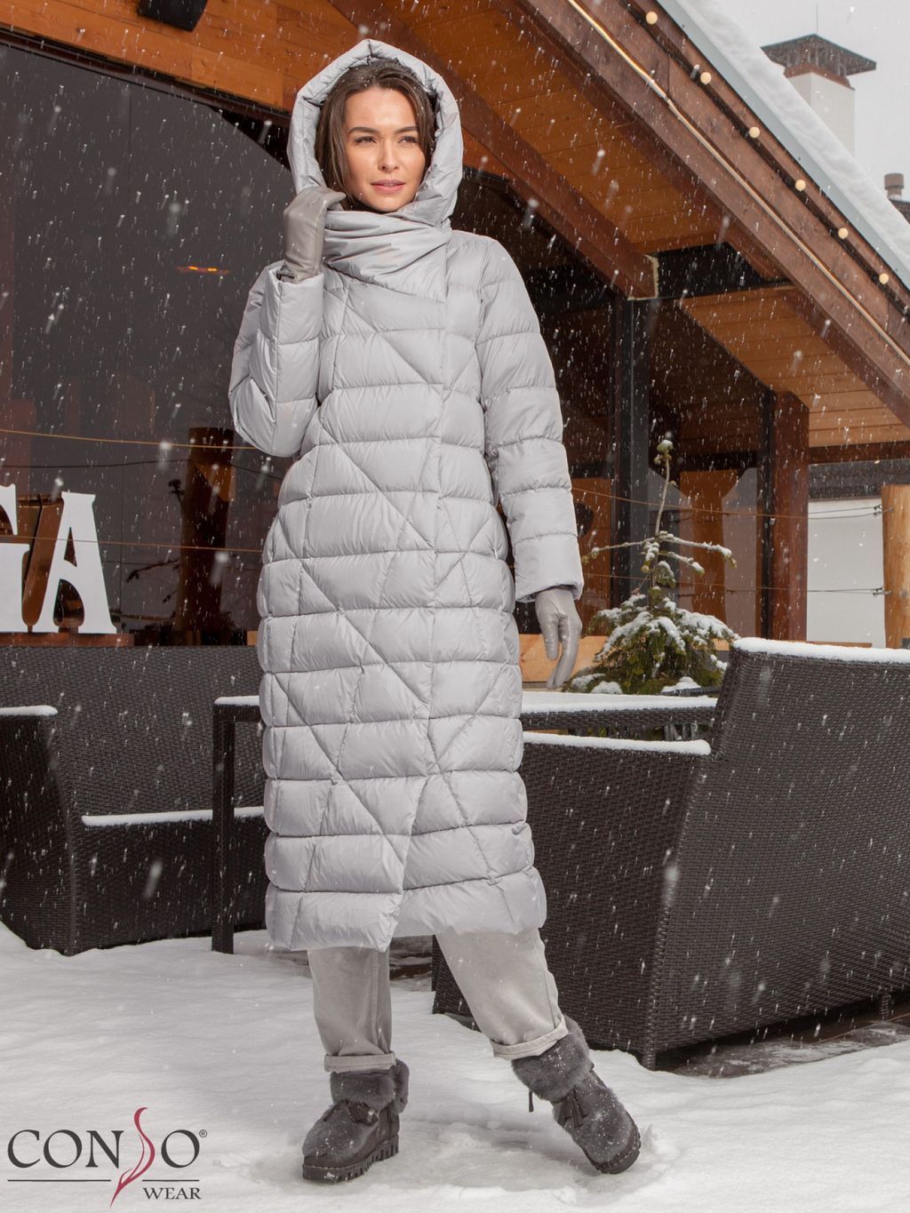 Conso / WDL 200504 - light grey Пальто пуховое женское  фото 2