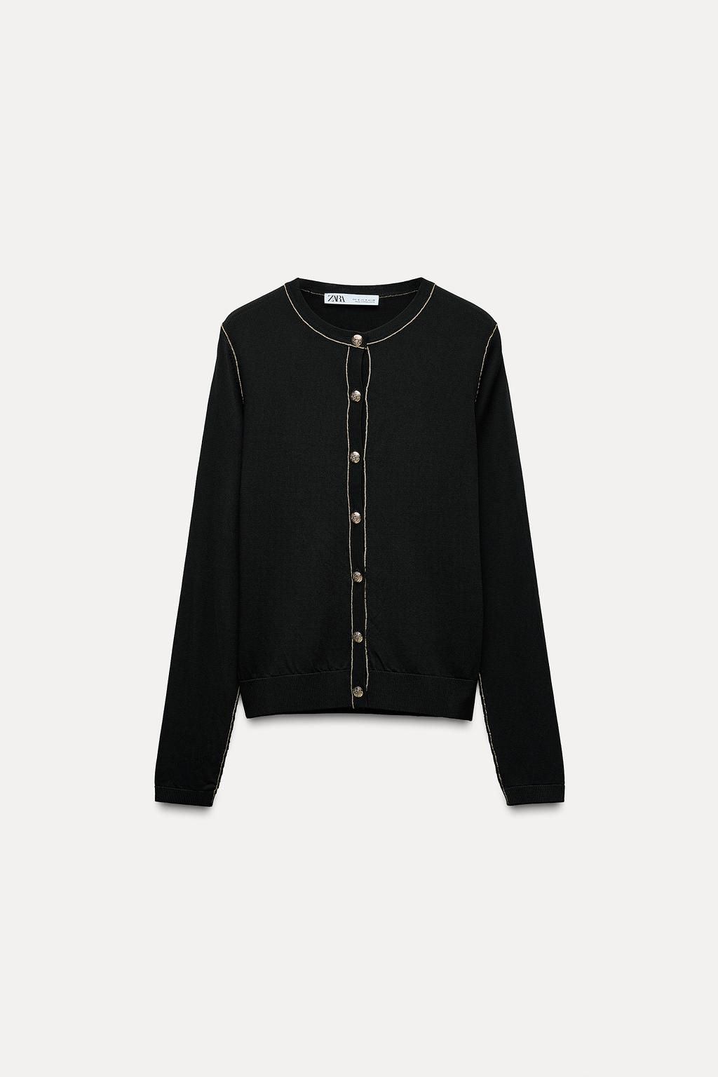 PLAIN KNIT CARDIGAN WITH CONTRAST TRIMS - Zara фото 3