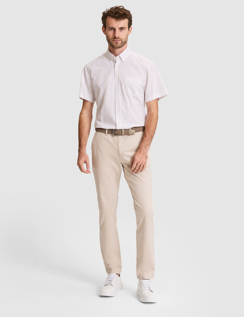 Bej Regular Fit _izgili K_sa Kollu G_mlek