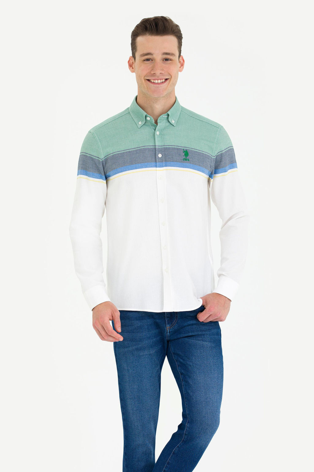 Мужская зеленая рубашка с длинным рукавом Неожиданная скидка в корзине - U.s. polo assn фото 3