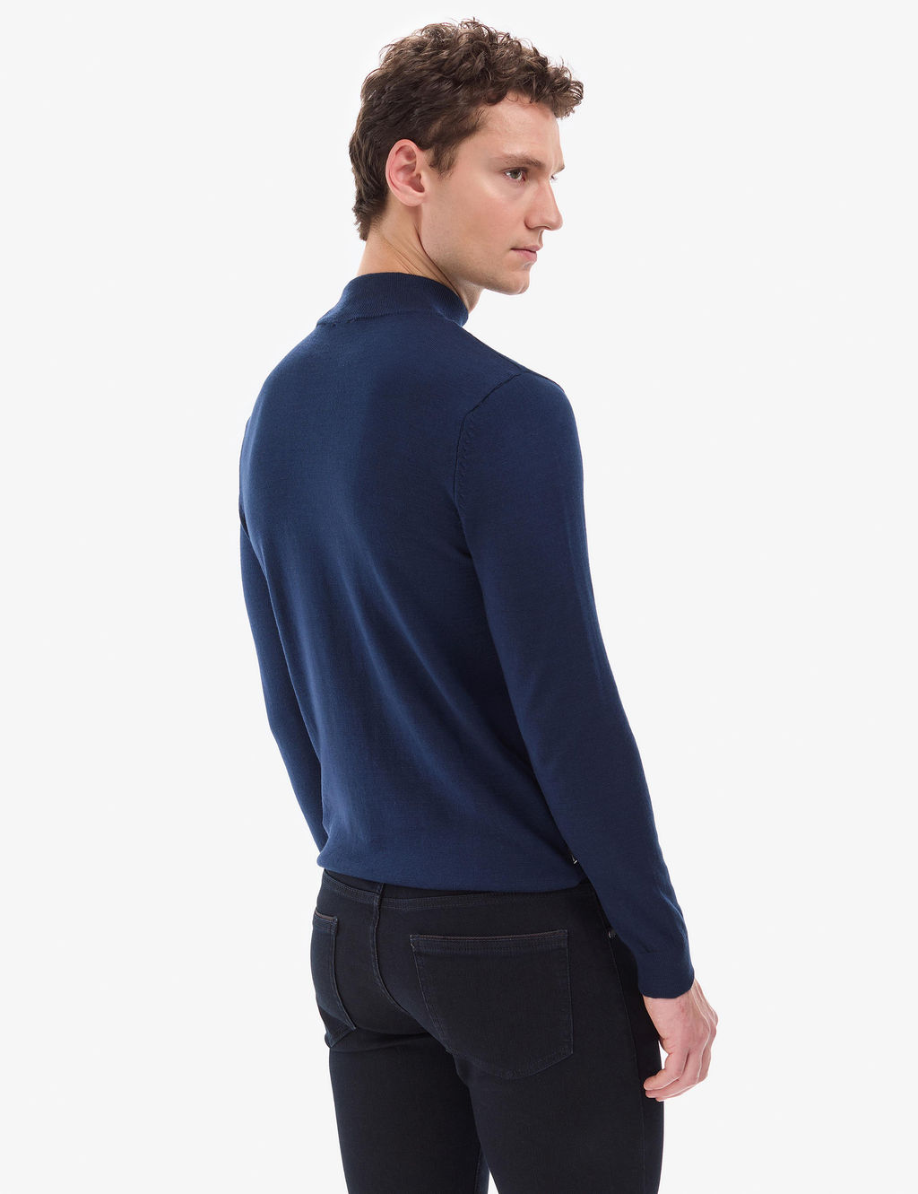 A__k Lacivert Slim Fit Yar_m Bal_k__ Yaka Basic Triko Kazak