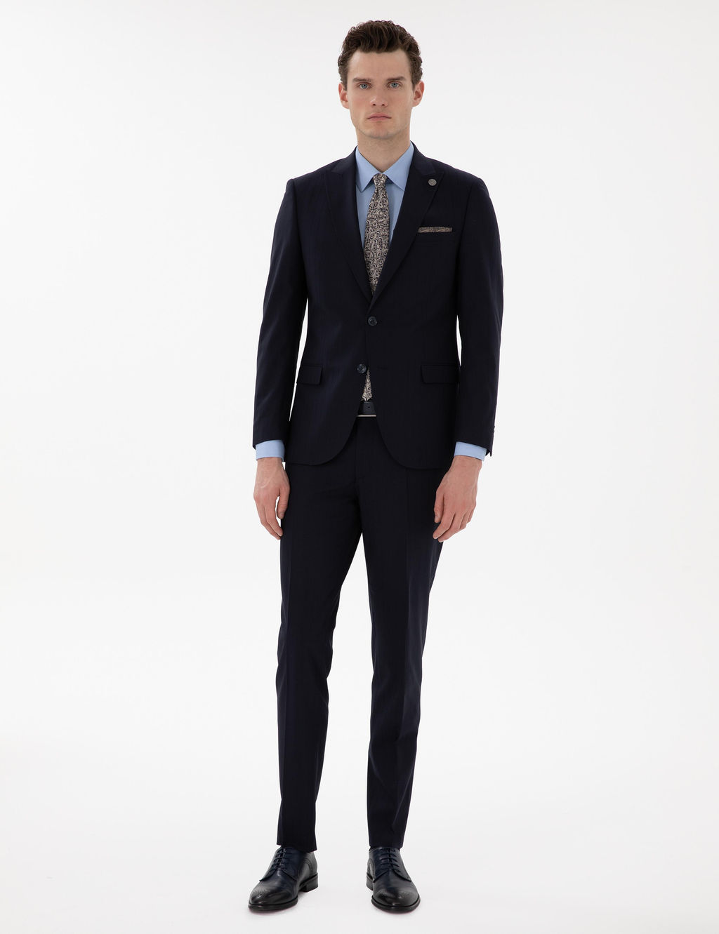 Lacivert Ex. Slim Fit _izgili Y_nl_ Tak_m Elbise