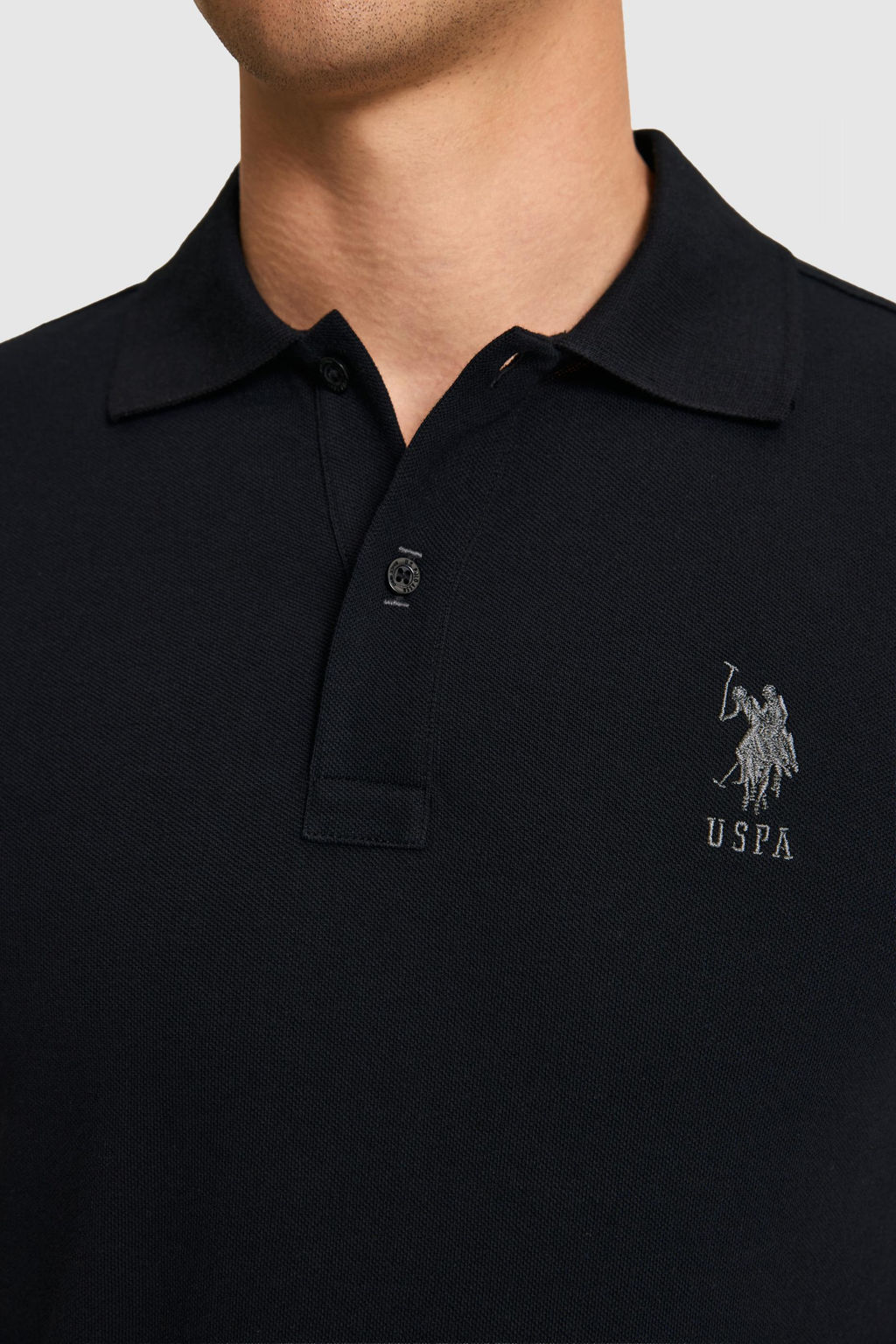 Erkek Slim Fit Polo Yaka Siyah Basic Ti__rt