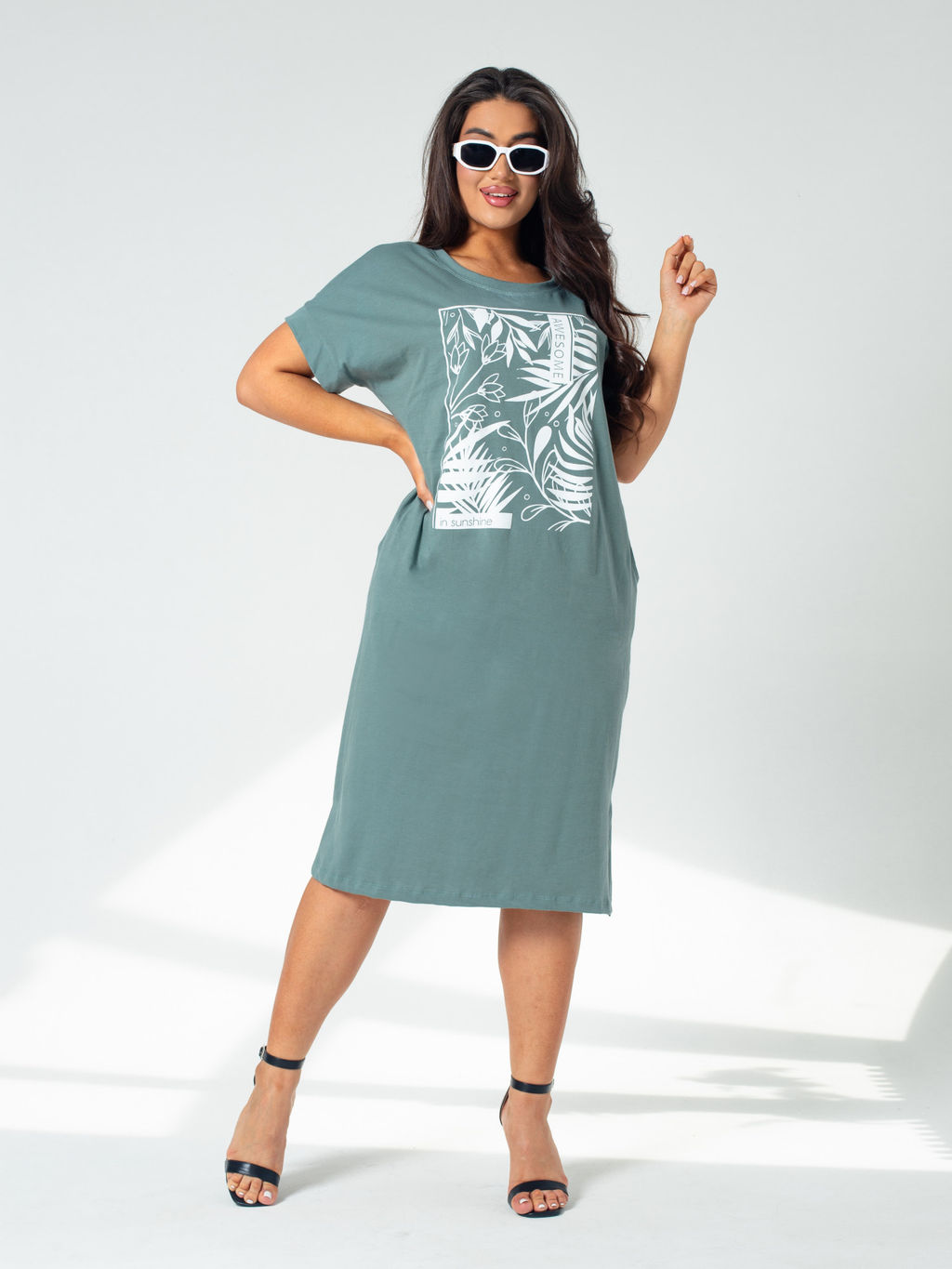 Платье женское кулирка "ГАРМОНИЯ" СЕРО-ЗЕЛЕНЫЙ