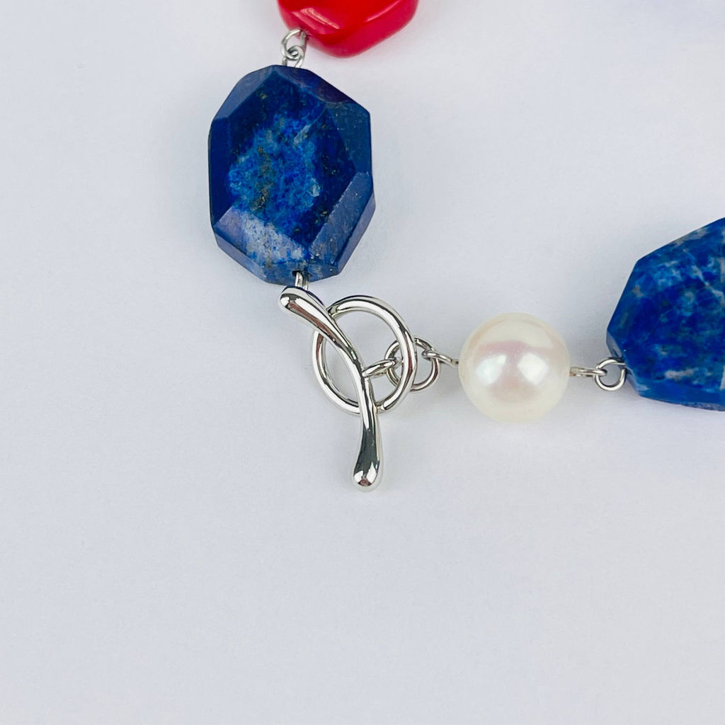 Браслет из Лазурита, Жемчуга и Коралла - Радуга самоцветов фото 4