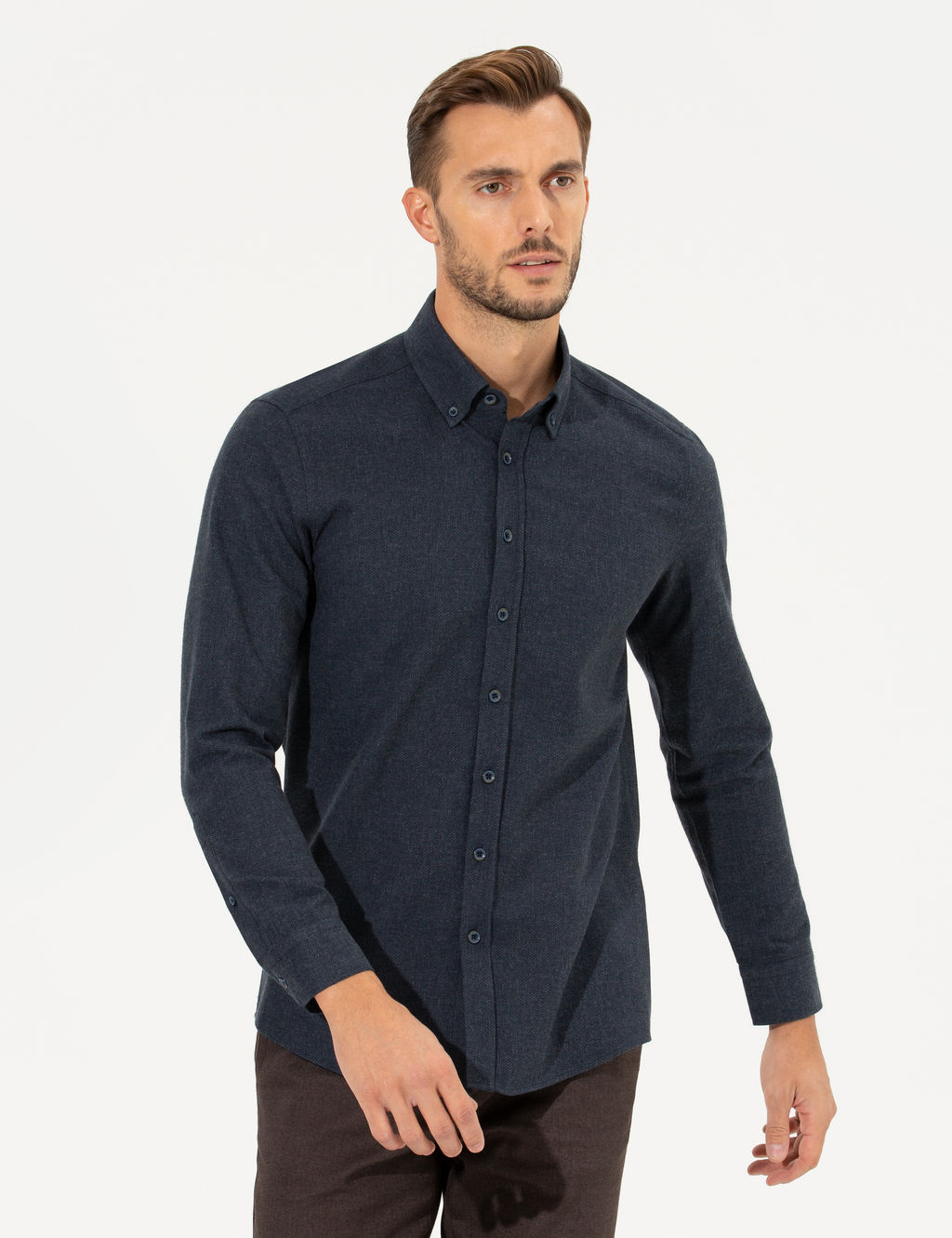 Lacivert Slim Fit Uzun Kollu G_mlek
