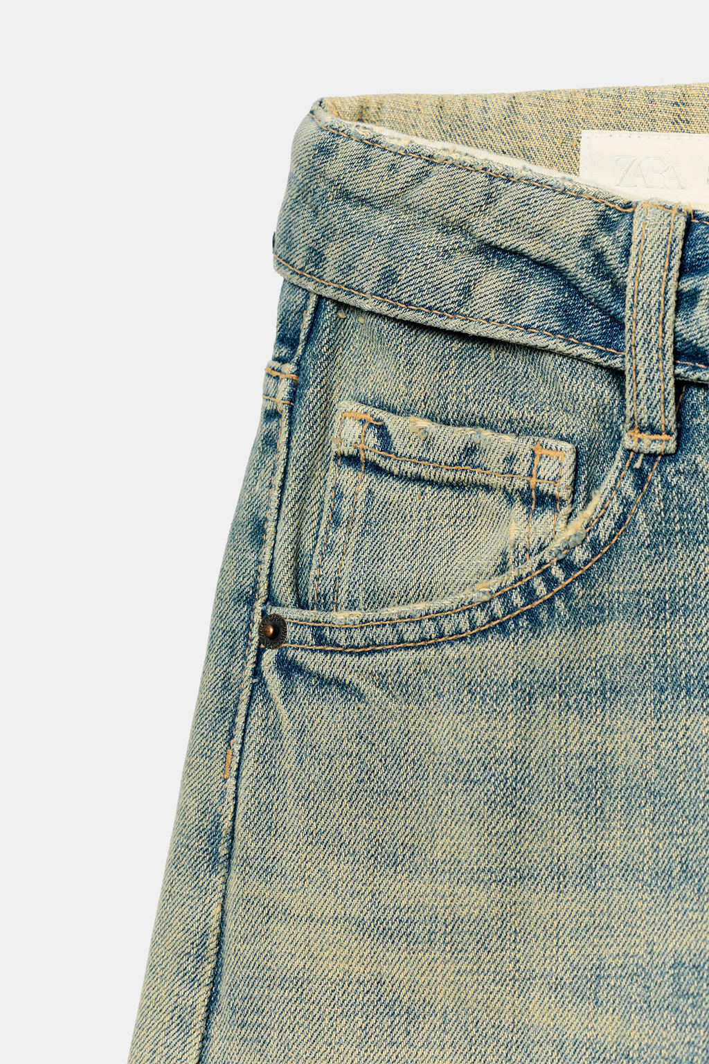 JEANS TRF CINTURA DOBLADA TIRO MEDIO ROTOS / Azul / Verde - Zara фото 6