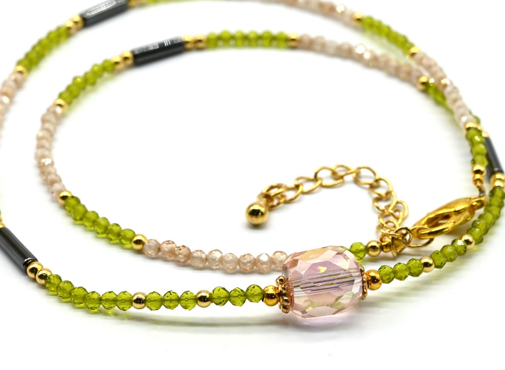 Чокер на шею из фианитов шарик 2мм с подвеской из циркона, 39см