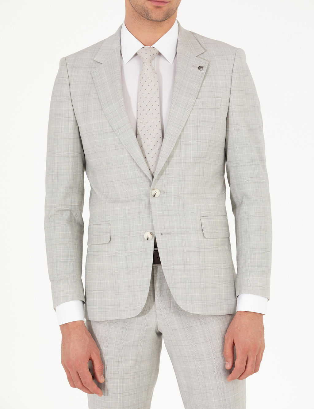 Gri Slim Fit Kareli Tak_m Elbise