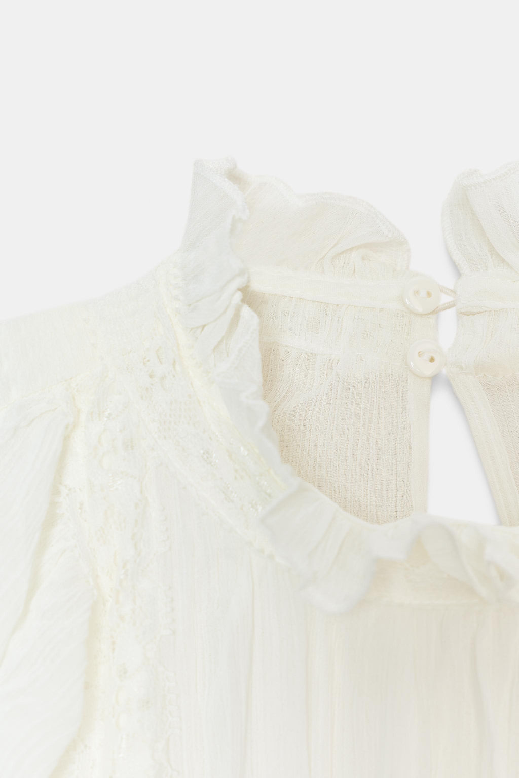 COTTON GAUZE BLOUSE WITH RUFFLE AND LACE TRIMS - Zara фото 7