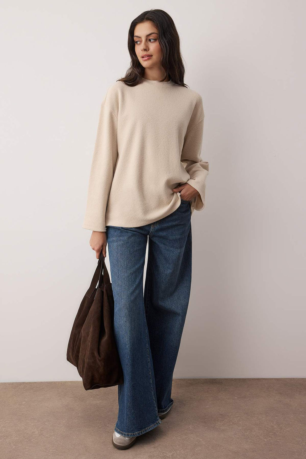 Tas Triko Gorunumlu Yumusak Bisiklet Yaka Relaxed/Rahat Kal?p Orme Bluz TWOAW26BZ00199