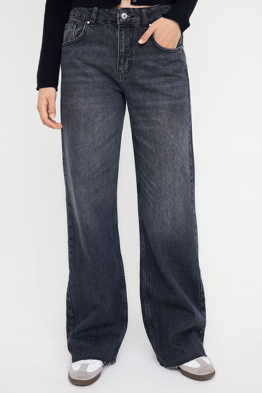 Teen Antrasit Normal Bel Genis Paca Wide Leg Jeans TWOAW26JE00078 - Trendyolmilla фото 3