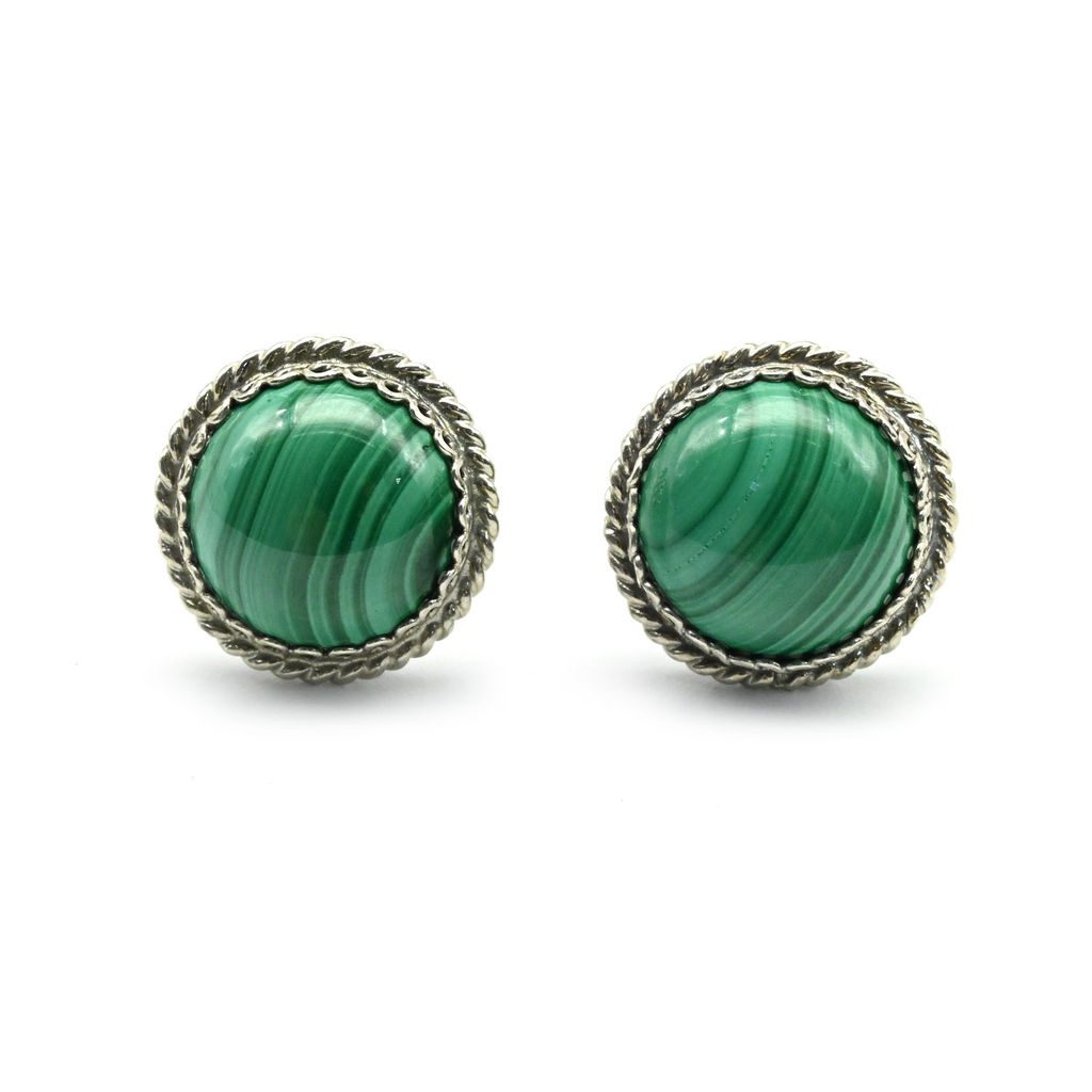 Серьги пусеты (гвоздики) малахит 14мм.