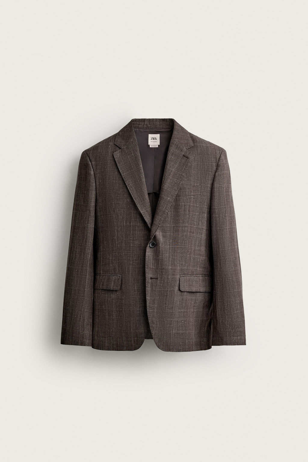 BLAZER TRAJE CUADROS LINO - LANA / Marr?n - Zara фото 9