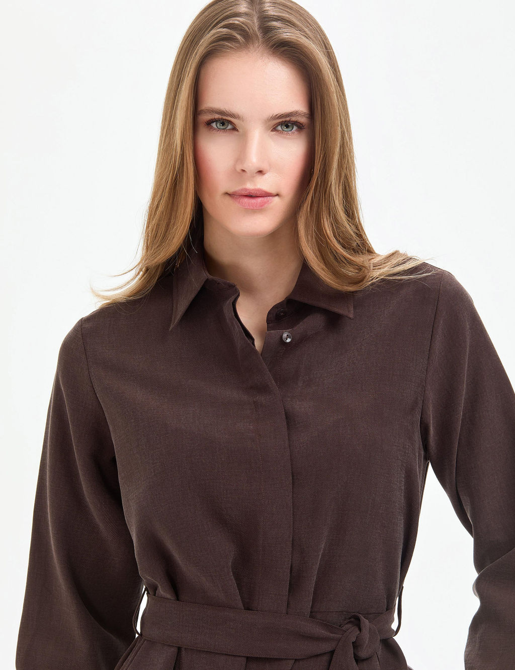 Koyu Kahverengi Comfort Fit Dokuma Elbise