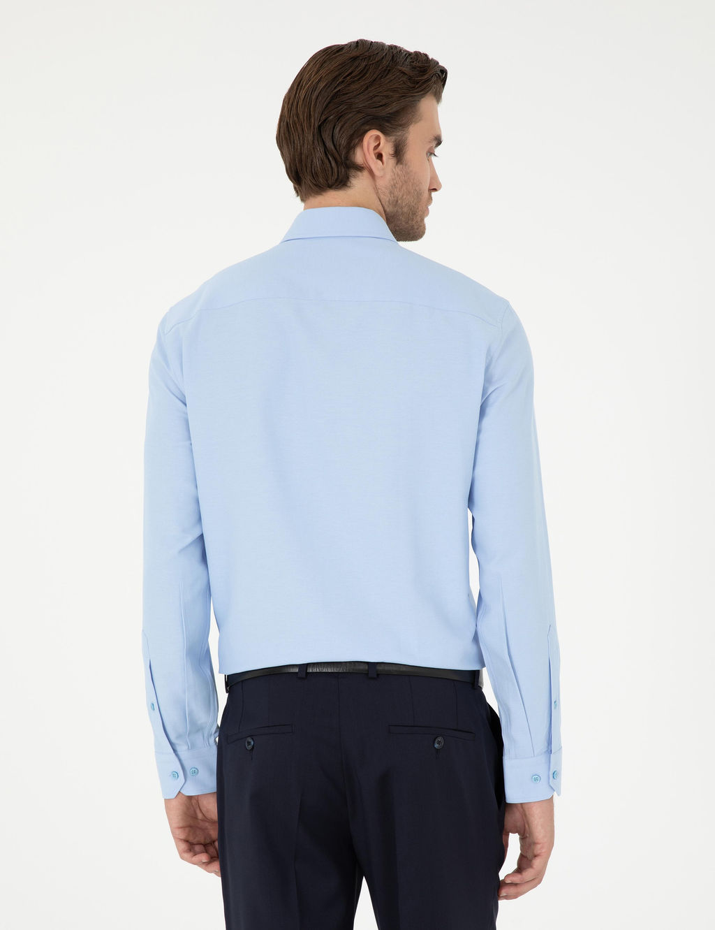 Koyu Mavi Oxford Slim Fit Uzun Kollu G_mlek