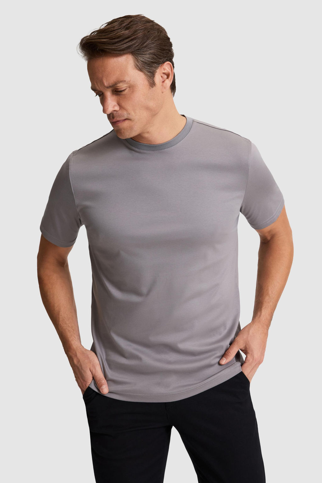 Erkek Gri Regular Fit Bisiklet Yaka Basic Ti__rt