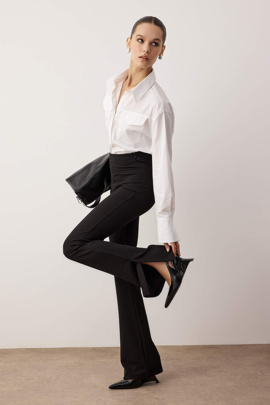 Siyah Wide Leg/Genis Paca Esnek Kal?n Orme Pantolon TWOAW26PL00073 - Trendyolmilla фото 2