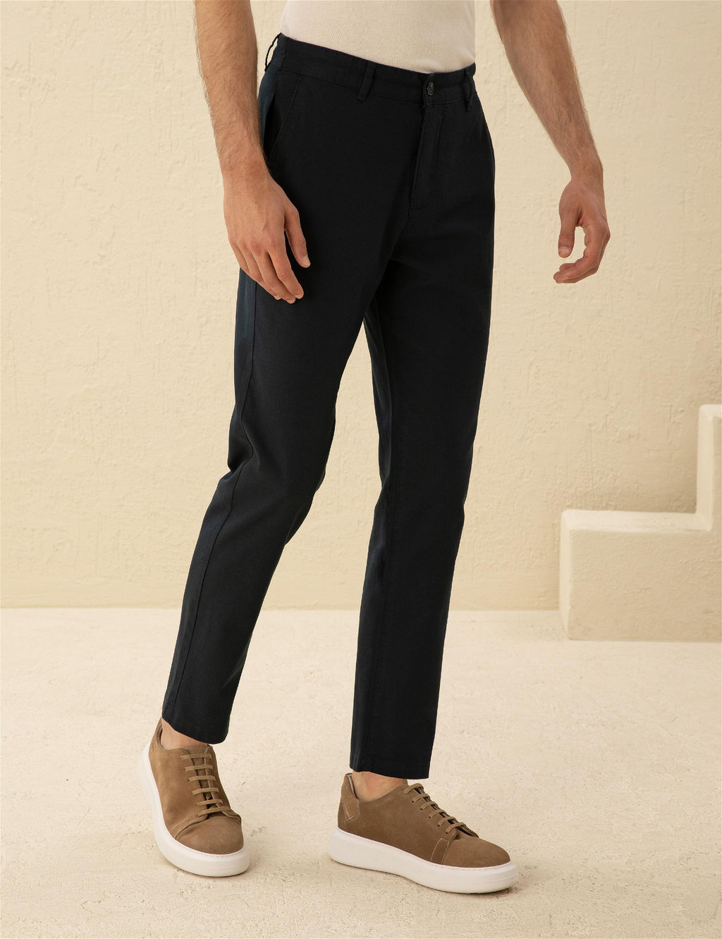 Lacivert Carrot Fit Keten Kar___ml_ Kanvas Pantolon - Pierre cardin фото 2