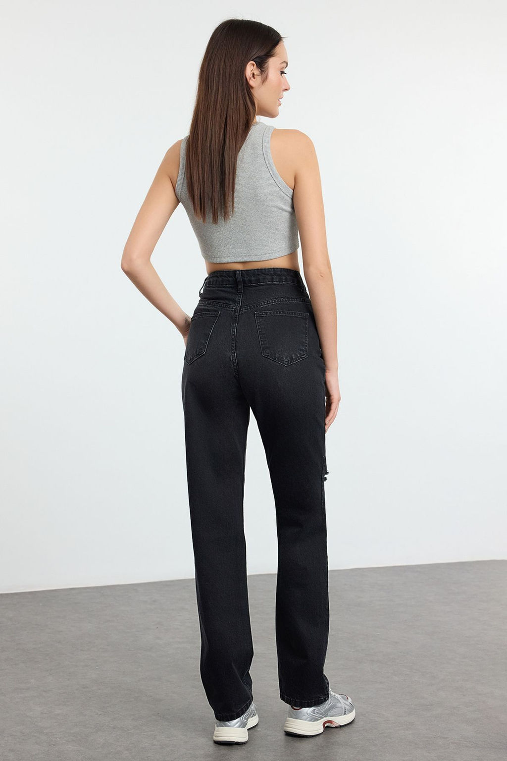 TRENDYOLMILLA Mavi Y?rt?kl? Yuksek Bel Uzun Straight Jeans TWOAW24JE00033  фото 19