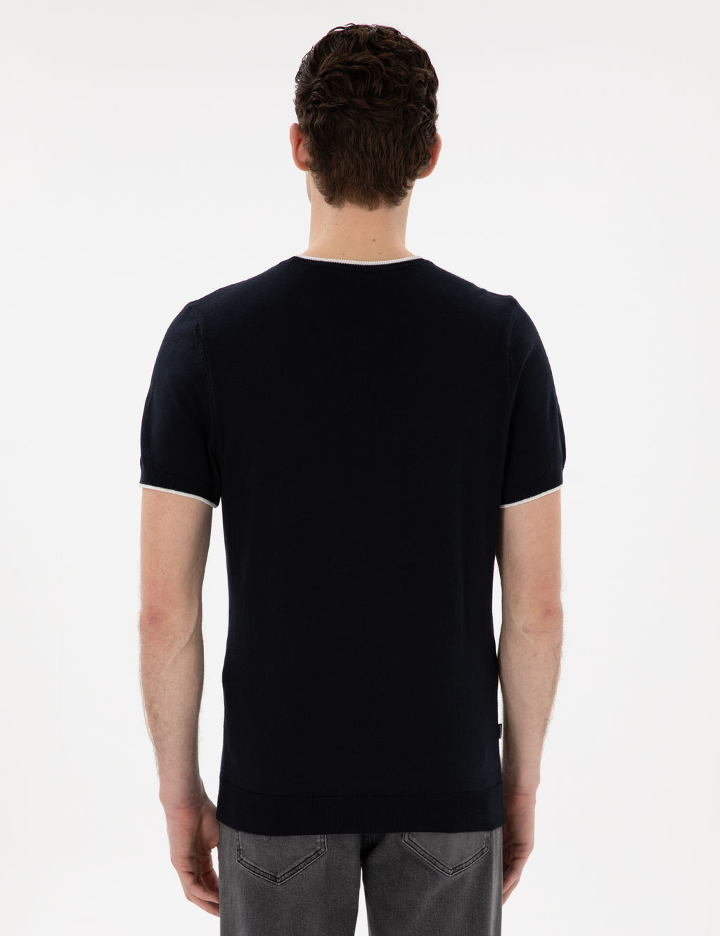 Lacivert Slim Fit Bisiklet Yaka Triko Ti__rt