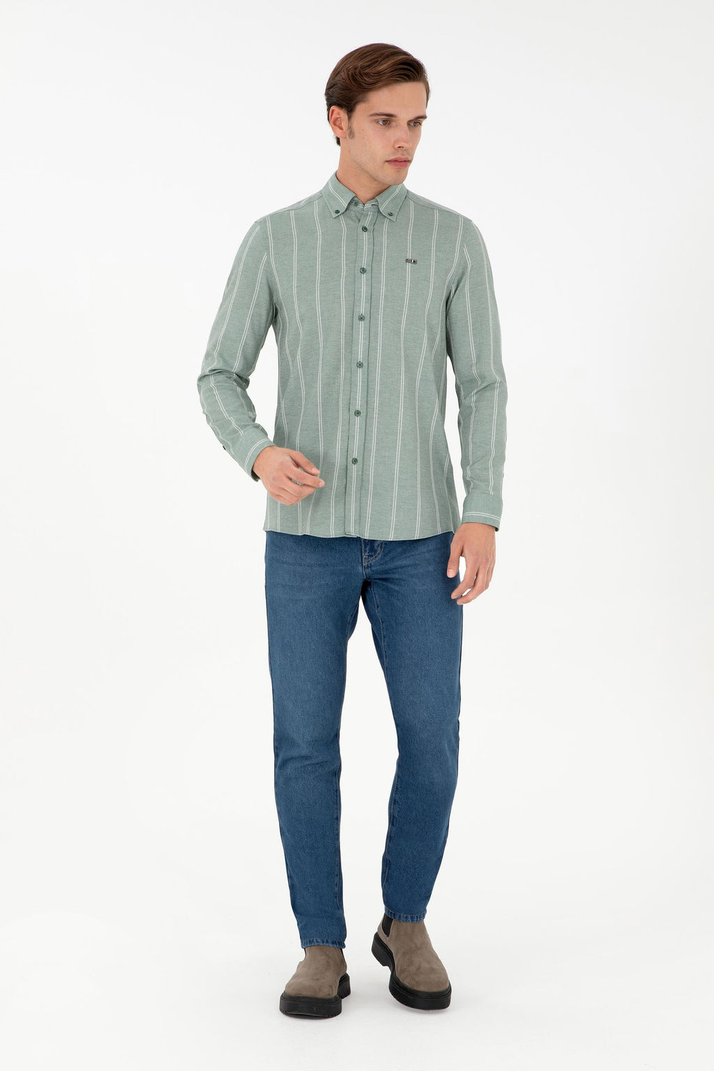 Мужская темно-зеленая рубашка с длинным рукавом Неожиданная скидка в корзине - U.s. polo assn фото 4