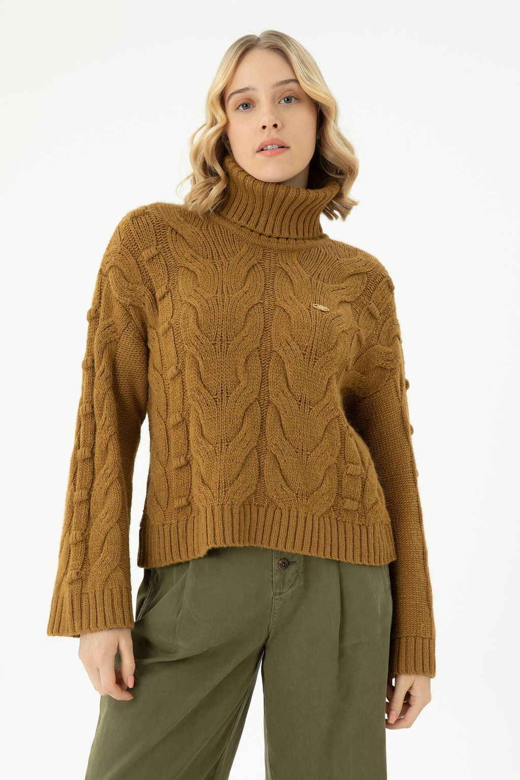 Женский легкий свитер с водолазкой цвета хаки - U.s. polo assn фото 18