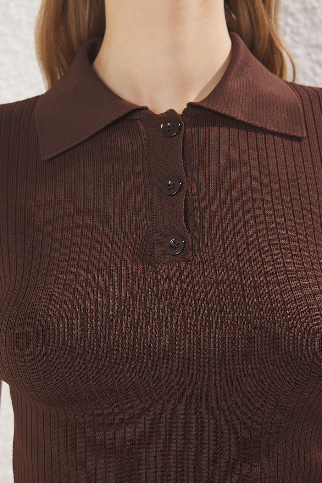 Siyah*001-Kahverengi Basic Polo Yaka Ikili Paket Triko Ince Bluz TWOSS25BZ00503