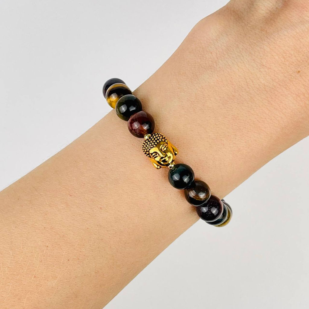 Браслет Будда из Тигрового, Бычьего и Соколиного глаза 19 см