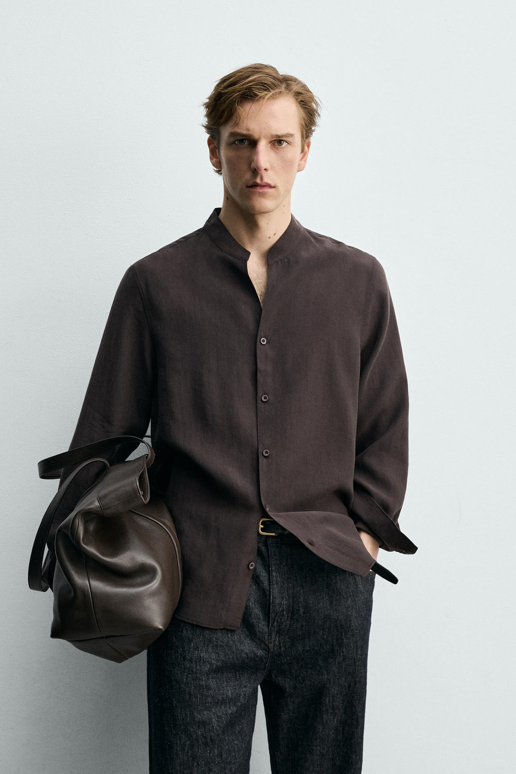 CAMISA FLUIDA CUELLO TIRA / Marr?n - Zara фото 2