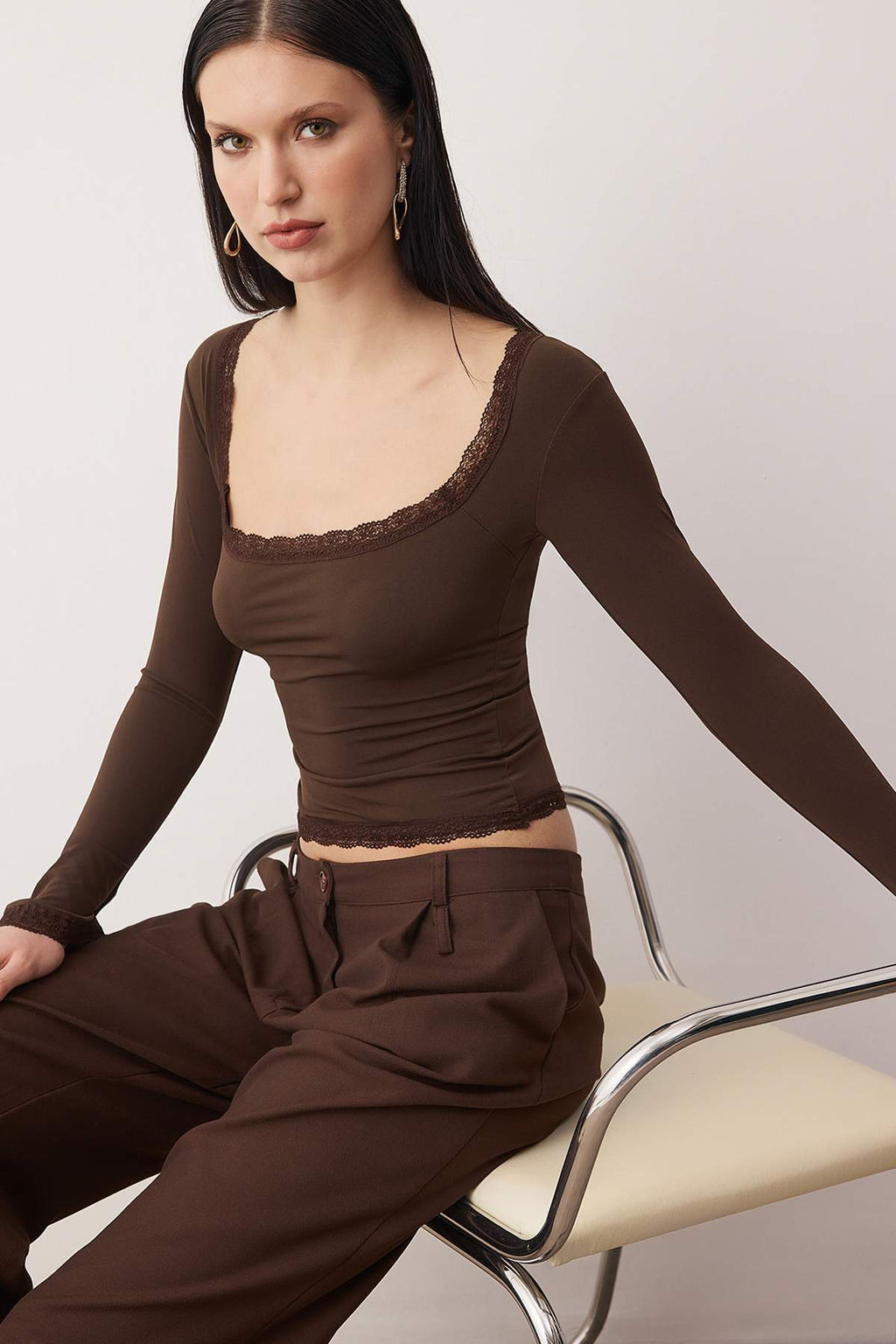 Siyah Dantel Detayl? Kare Yaka Orme Party Bluz TPRAW26BZ00045 - Trendyolmilla фото 5