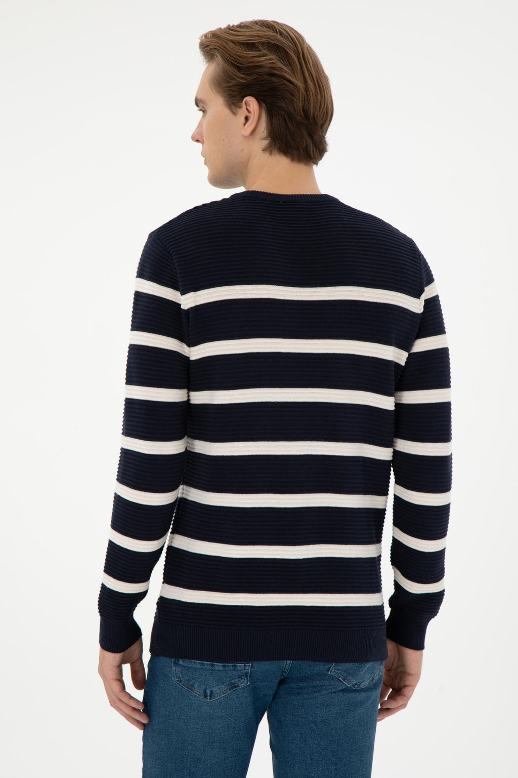 Erkek Slim Fit Bisiklet Yaka Lacivert Kazak