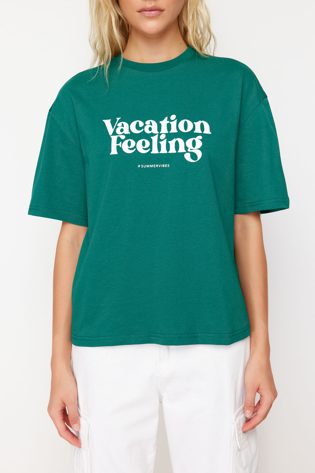 TRENDYOLMILLA Beyaz Bask?l? Premium %100 Pamuk Relaxed/Rahat Kesim Orme T-Shirt TWOSS24TS00178  фото 8