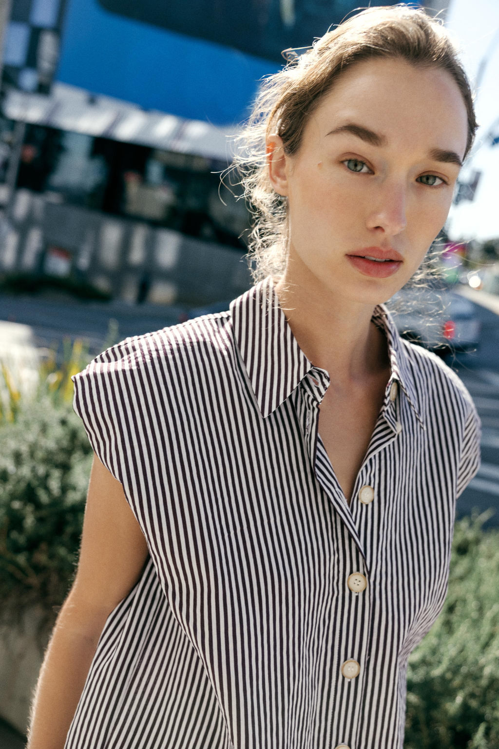 CAMISA MANGA ABULLONADA / Rayas marrones - Zara фото 3