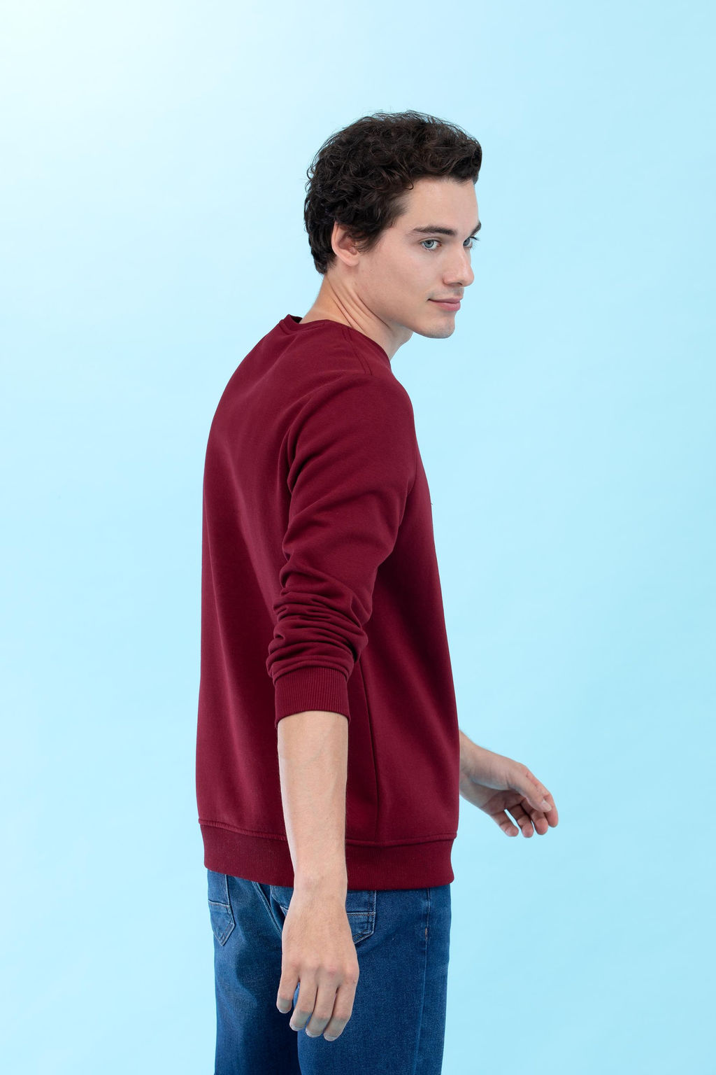 Bordo Bisiklet Yaka Basic Sweatshirt