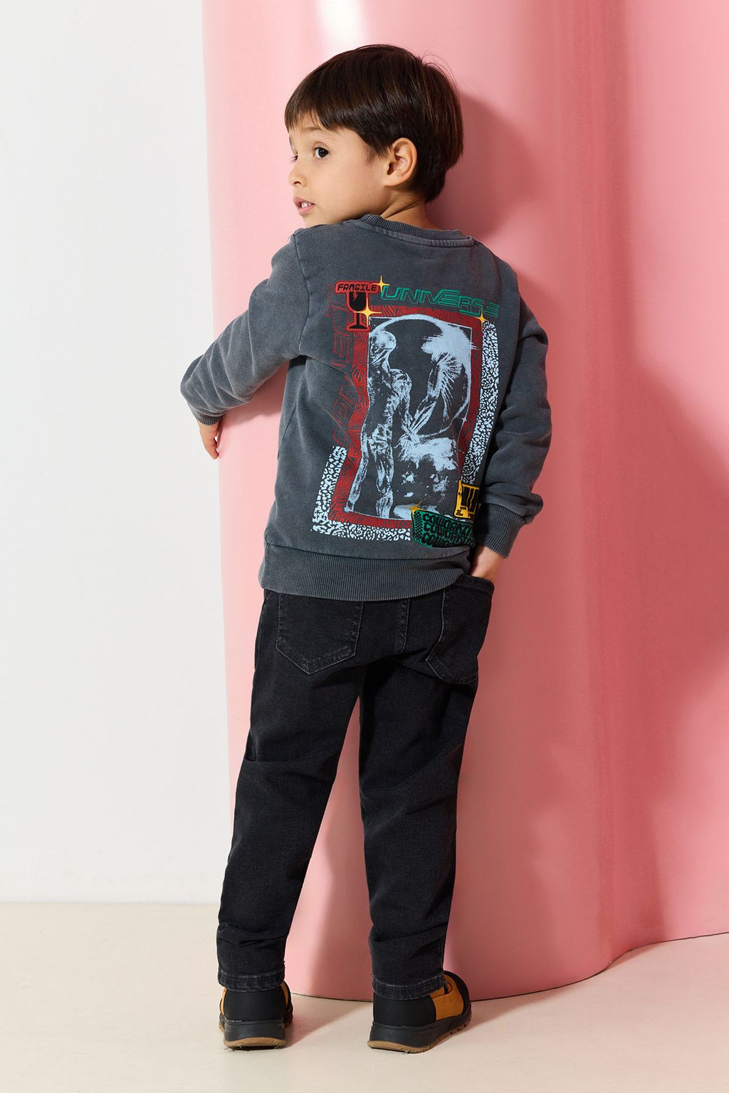 Antrasit Erkek Cocuk Bask?l? Orme Mini Me Sweatshirt TKDAW25SW00062 - Trendyolmilla фото 2