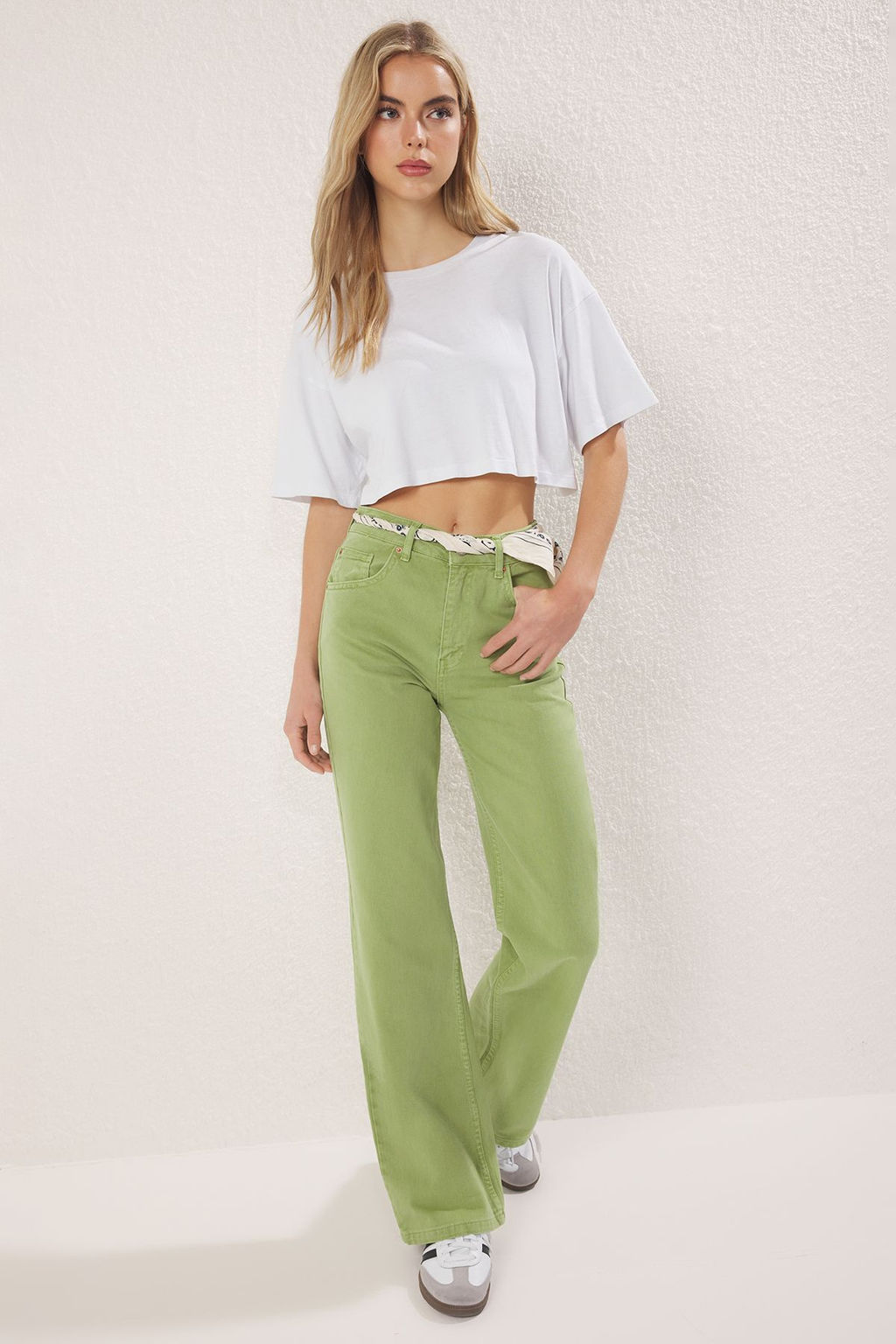 TRENDYOLMILLA Ekru Yuksek Bel Wide Leg Jeans TWOAW24JE00274 фото 7