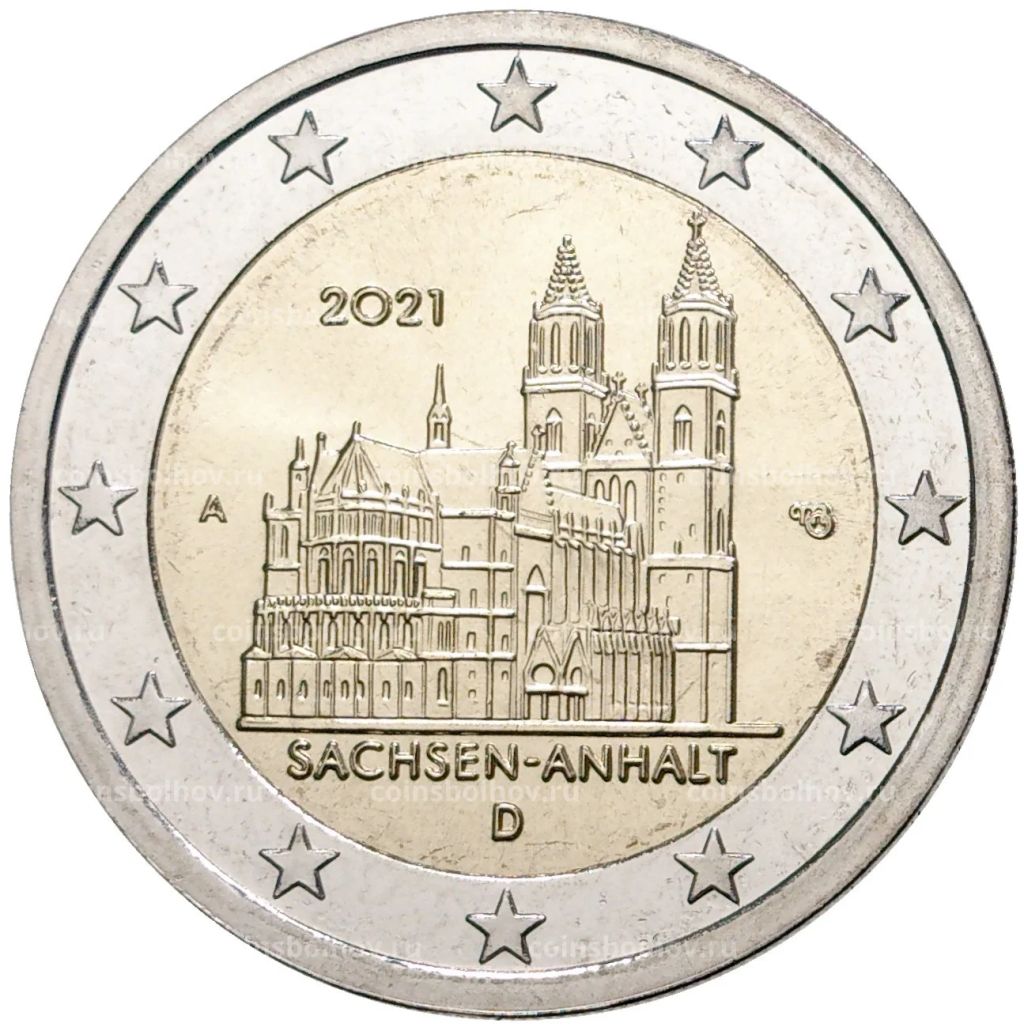 2 евро 2021 года A Германия Федеральные земли Германии  Саксония-Анхальт (Магдебургский собор)
