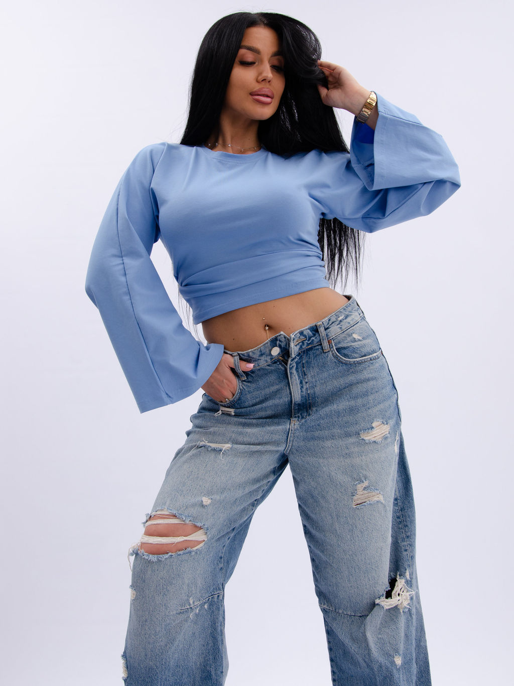 Лонгслив "Аида 3" голубой, кулирка с лайкрой