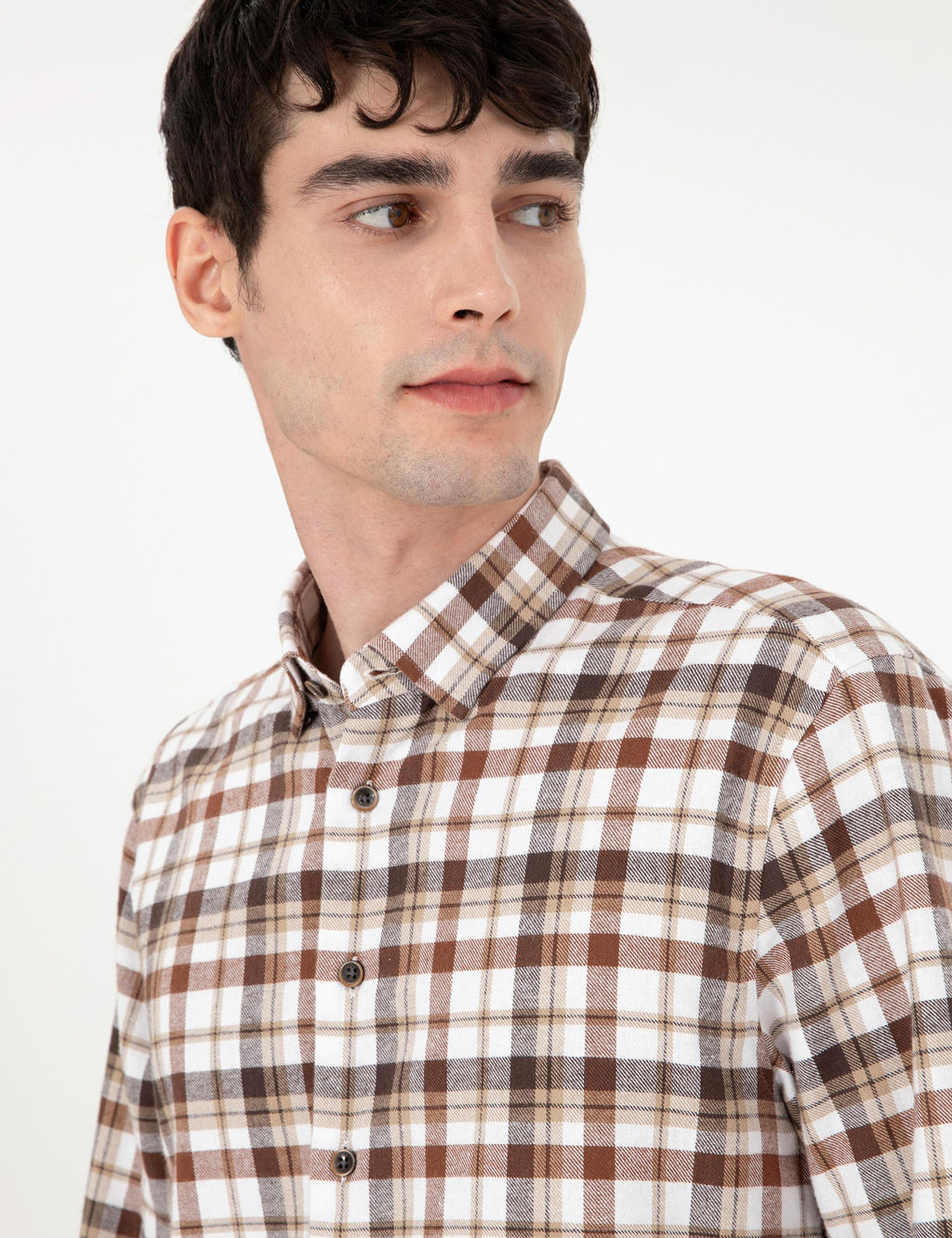 Kahverengi Regular Fit Kareli Uzun Kollu G_mlek - Pierre cardin фото 2