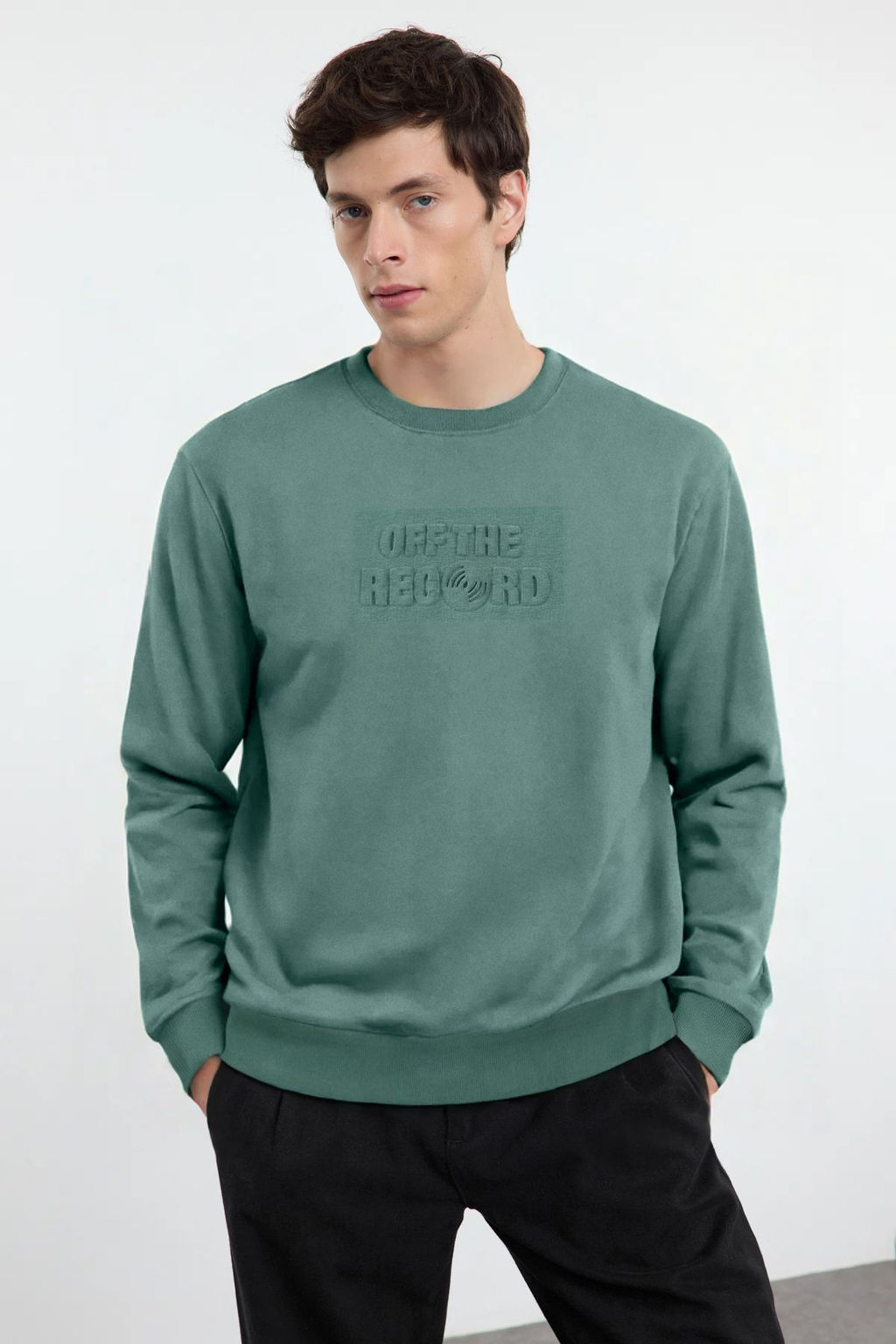 TRENDYOL MAN Yesil Oversize/Genis Kesim Kabartma Yaz? Bask?l? Sweatshirt TMNAW25SW00048 - Trendyolmilla фото 12