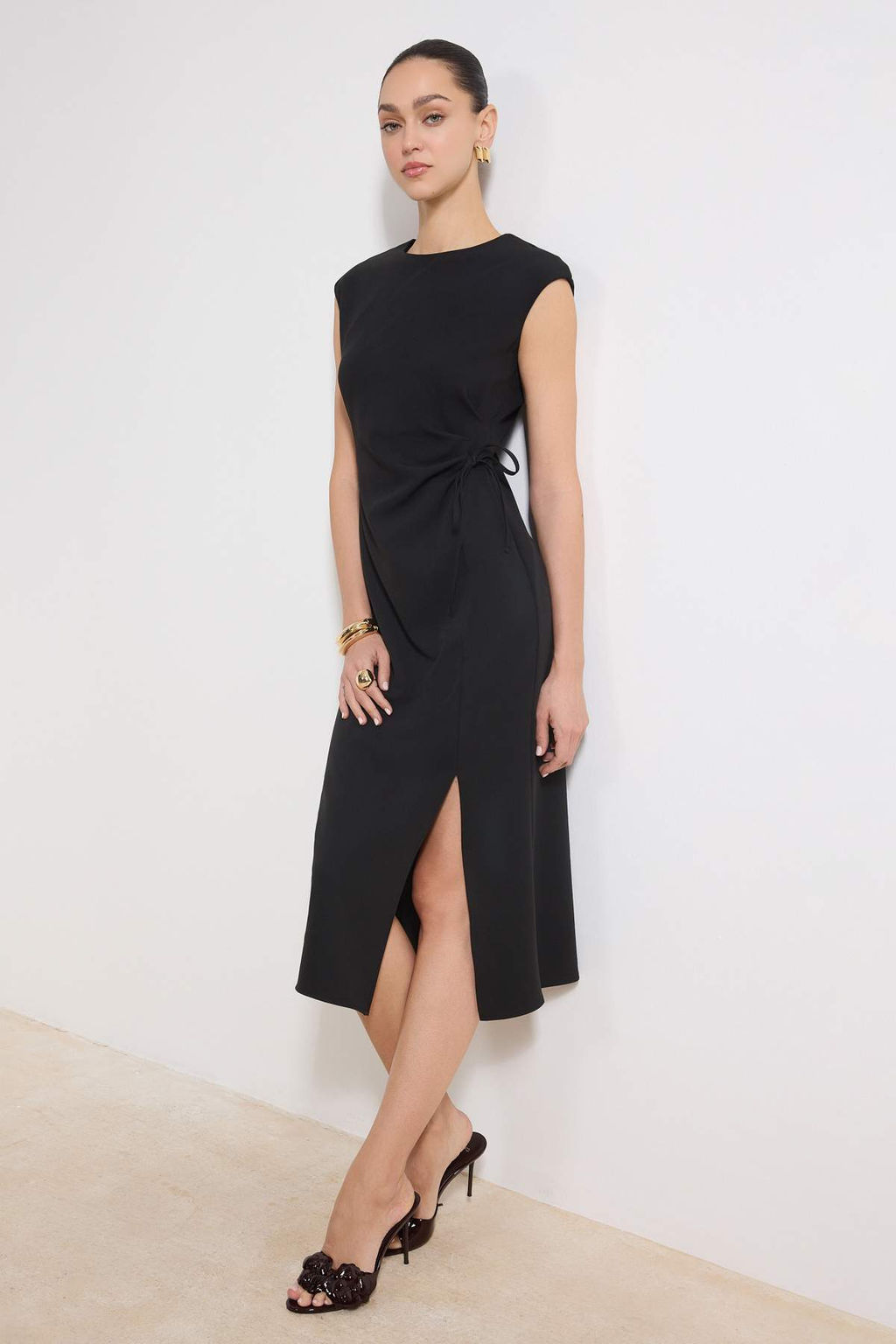 Siyah Baglama Detayl? Midi Dokuma Elbise TWOSS26EL00081