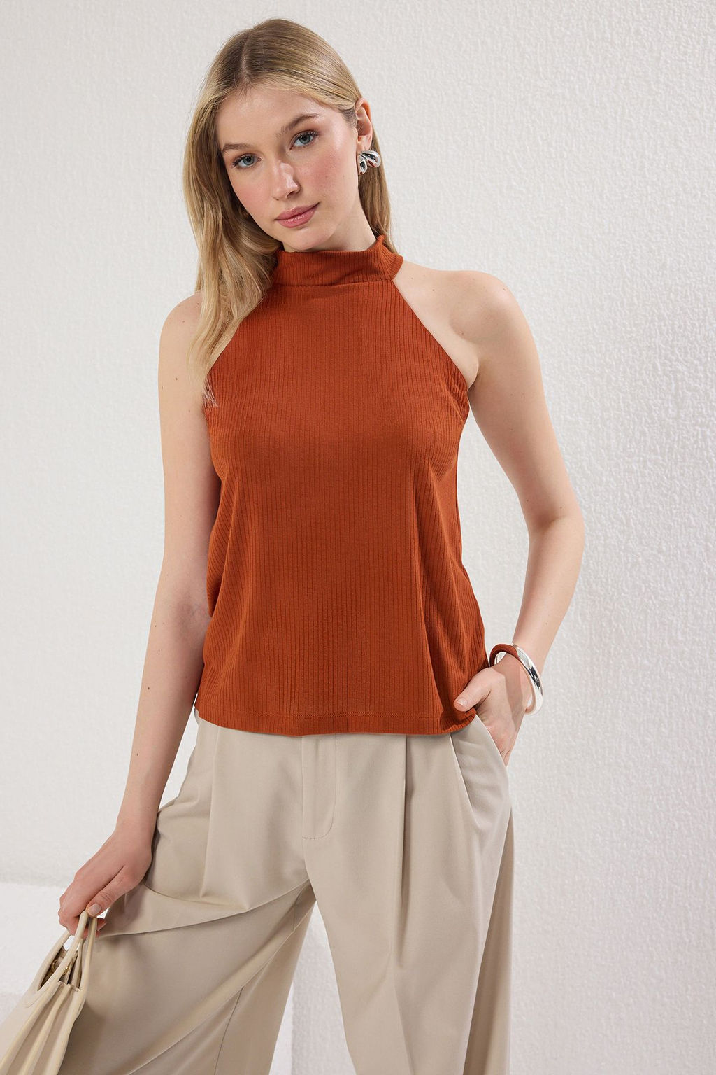 Kiremit Regular/Normal Kal?p Halter Yaka Esnek Orme Atlet TWOSS25AL00021