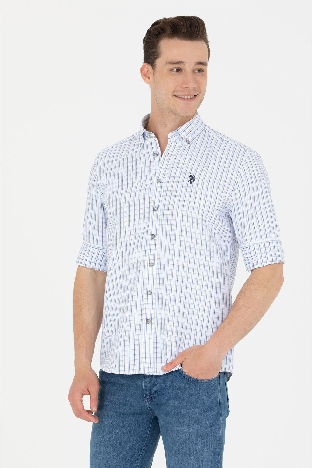 U. S. Polo Assn Мужская синяя рубашка в клетку - U.s. polo assn фото 8