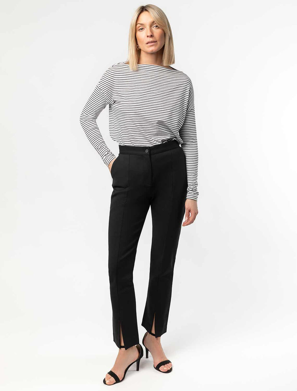 VILATTE / Узкие прямые брюки из плотной эластичной ткани, с разрезами  фото 3